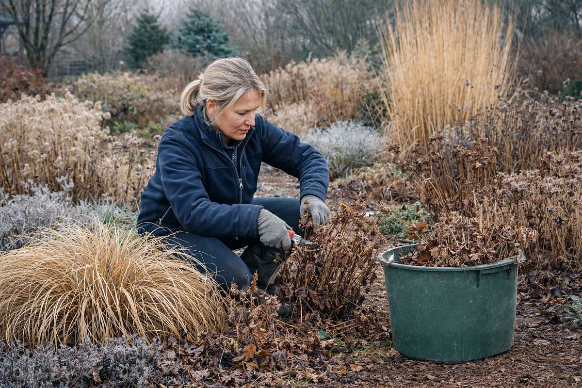 První prací po konci zimy je poctivé ostříhání suchých zbytků rostlin a dokonalé vyčištění trsů od zbytků listů